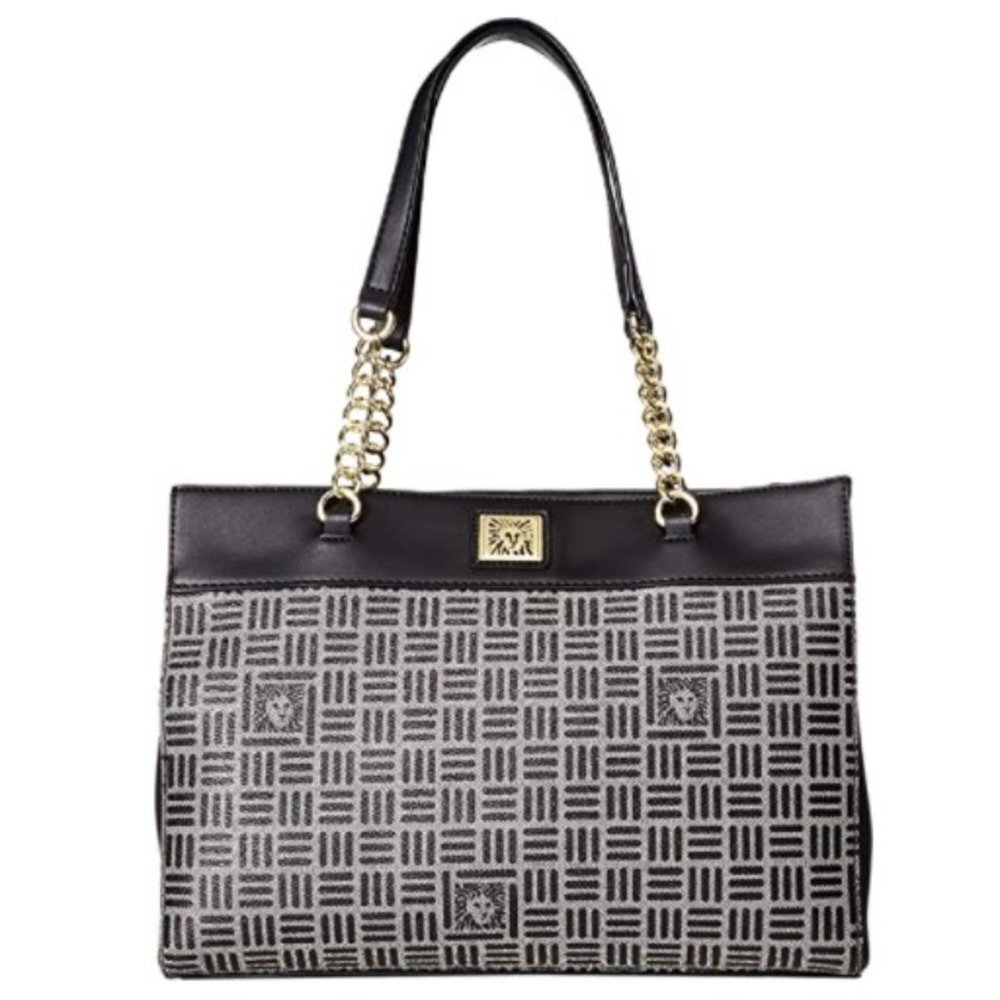 Anne Klein Womens Lion Logo Chain Tote Triple Compartment